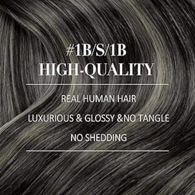 YoungSee Ombre Black Clip in Hair Extensions with Lace Blend of Black and Silver with Roots Human Hair For Salon 7Pcs 120G human hair extensions