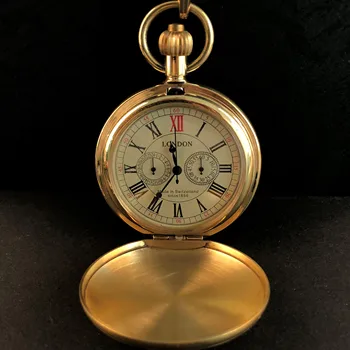 Vintage Brass London 1856's Antique 5 Hands Mechanical Pocket Watch Hand Winding Skeleton Mens Pocket & fob Watches 30cm Chain 1