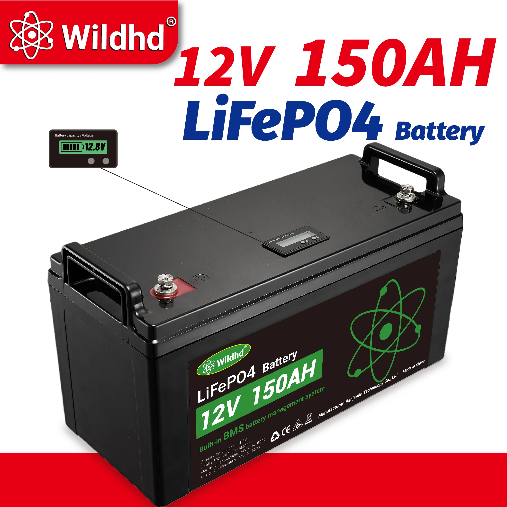 Batterie LiFePO4 12V 150Ah 1920Wh à décharge profonde rechargeable avec BMS 100A, 4000+ cycles pour applications solaires, VR, marine et hors réseau 1 Batterie LiFePO4 12V 150Ah 1920Wh à décharge profonde rechargeable avec BMS 100A, 4000+ cycles pour applications solaires, VR, marine et hors réseau 1