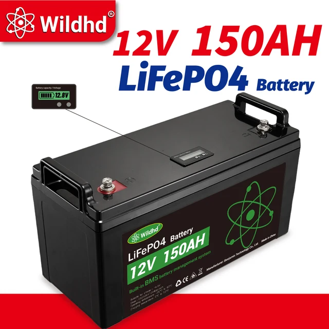 Batterie LiFePO4 12V 150Ah 1920Wh à décharge profonde rechargeable avec BMS 100A, 4000+ cycles pour applications solaires, VR, marine et hors réseau 1