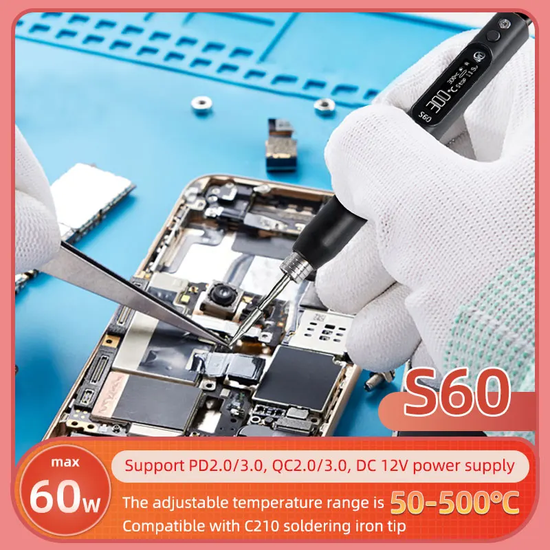 SEQURE S60 Anti-static Nano Soldering Iron Pen Support PD/QC Power Supply Compatible with C210 Solder Tip, Precision Repair Tool 2