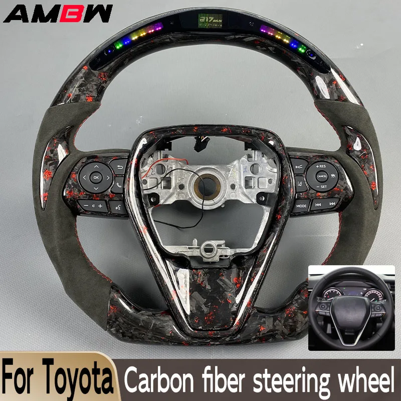 Volante de fibra de carbono para Toyota, pantalla LED personalizada, Camry, Corolla, Wildlander, RAV4, Avalon, 2018, 2019, 2020