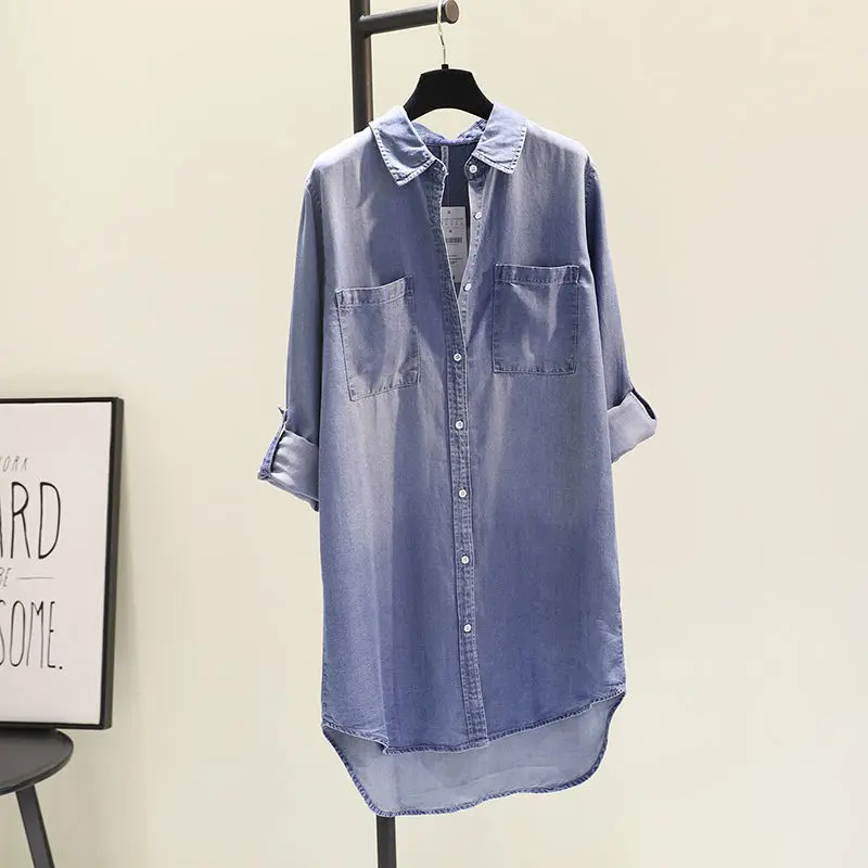 Blusa larga de maternidad para mujer, camisa de lactancia, algodón suelto, manga larga, cuello vuelto, ropa de trabajo de talla grande, primavera y otoño