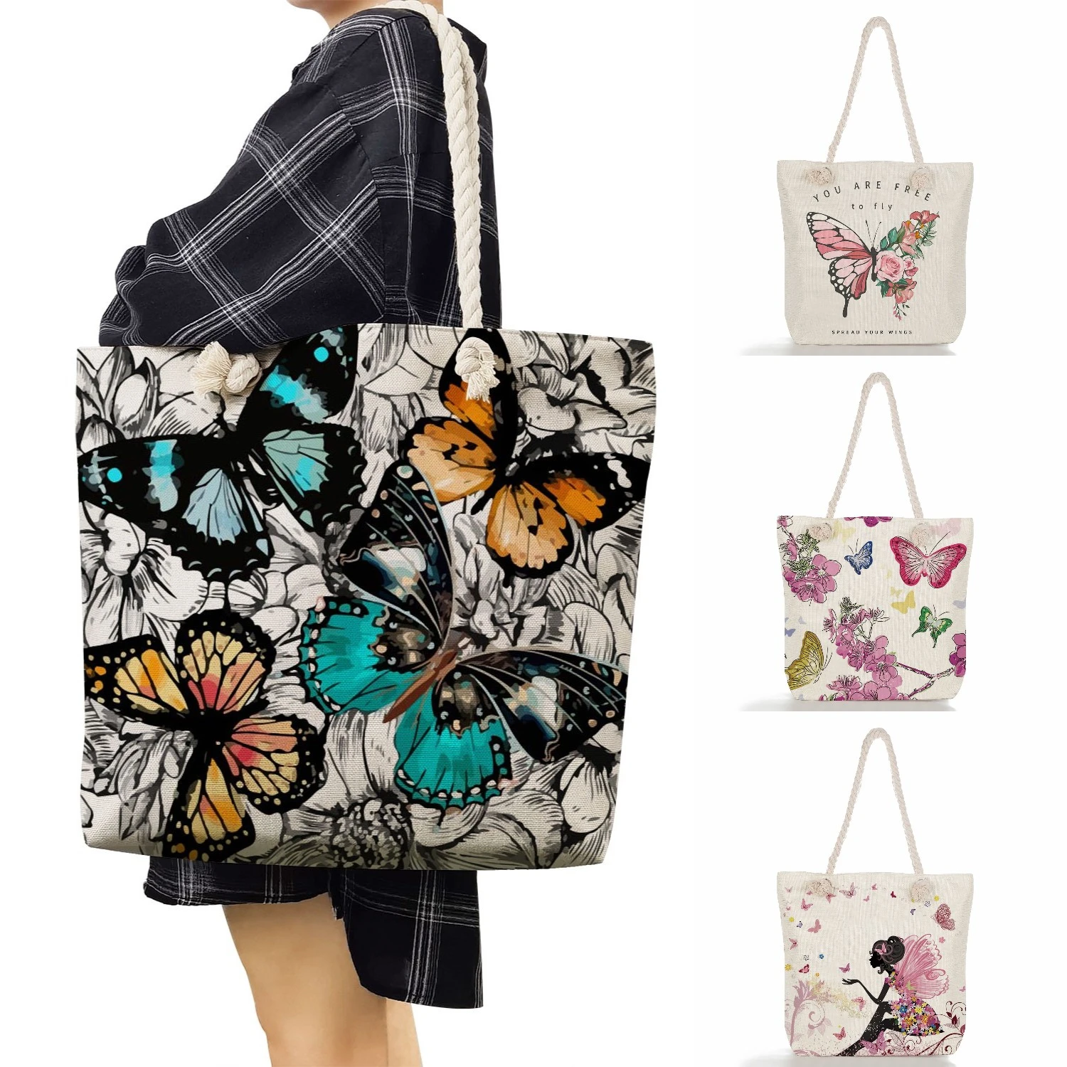 Bolso de mano con estampado Floral para mujer, bolsa de hombro de gran capacidad, reutilizable, para playa y el verano| | - AliExpress