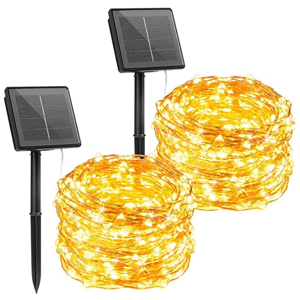 

Outdoor Solar String Lights, 2 Pack 50/100/200 Led Fairy Lights with 8 Modes Waterproof Decoration Lights for use anywhere
