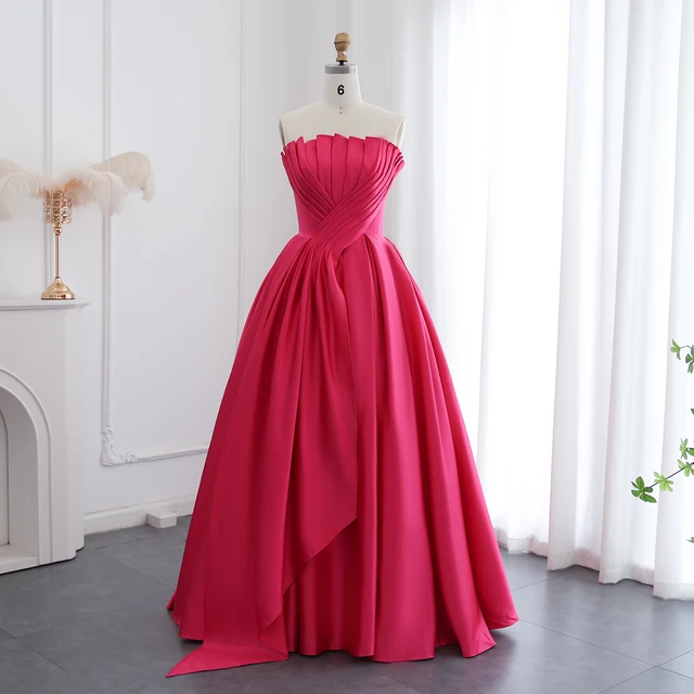 Saudi Arabia Fuchsia Satin Dubai Evening Dress for Women Wedding 2024 Elegant Scalloped Long Formal Party Gown F011 2