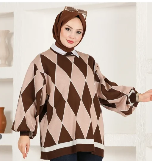 Baklava Desenli Triko Tunik 2024 Modello Abaya Dubai Tbattuta Muslimyye Muslimun Muslauman Elbise Sam Giyim Abaya