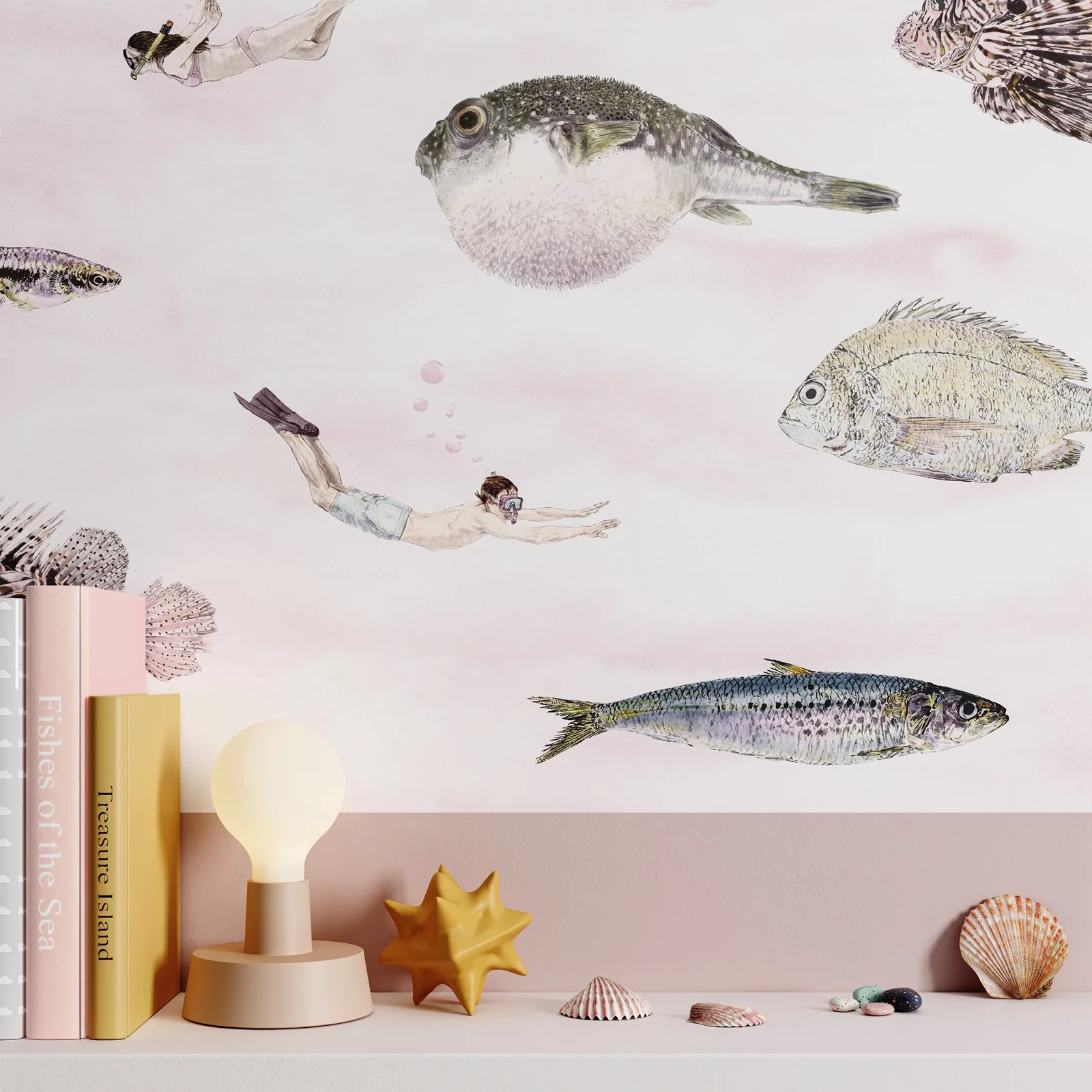 Classic Fish Wallpaper, Acquario Wallpaper nordic wallpaper pinl back sea fishes in scandinavian style