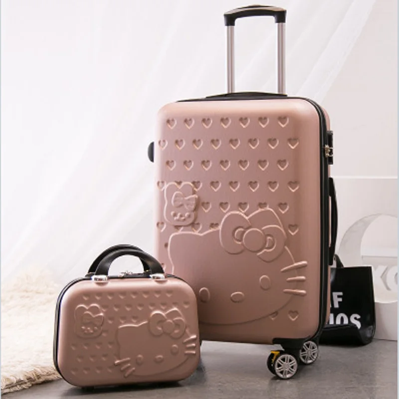 14"20"24 Inch Travel Lady's Suitcase Pack Of 2 Pieces Set On Wheels Carry On Trolley Luggage Cosmetic Bag Valises
