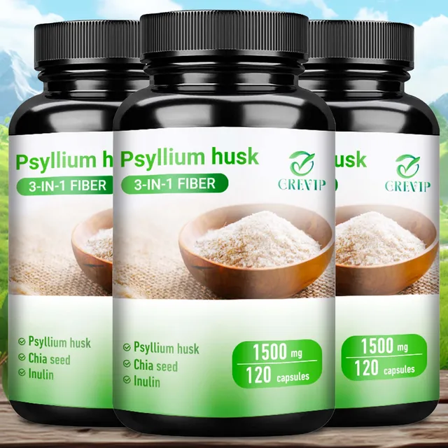 2538-7dc654.jpg Psyllium Husk Supplement - Natural Soluble Fiber - Improve Digestion and Relieve Bloating, Intestinal Health - 120 Capsules