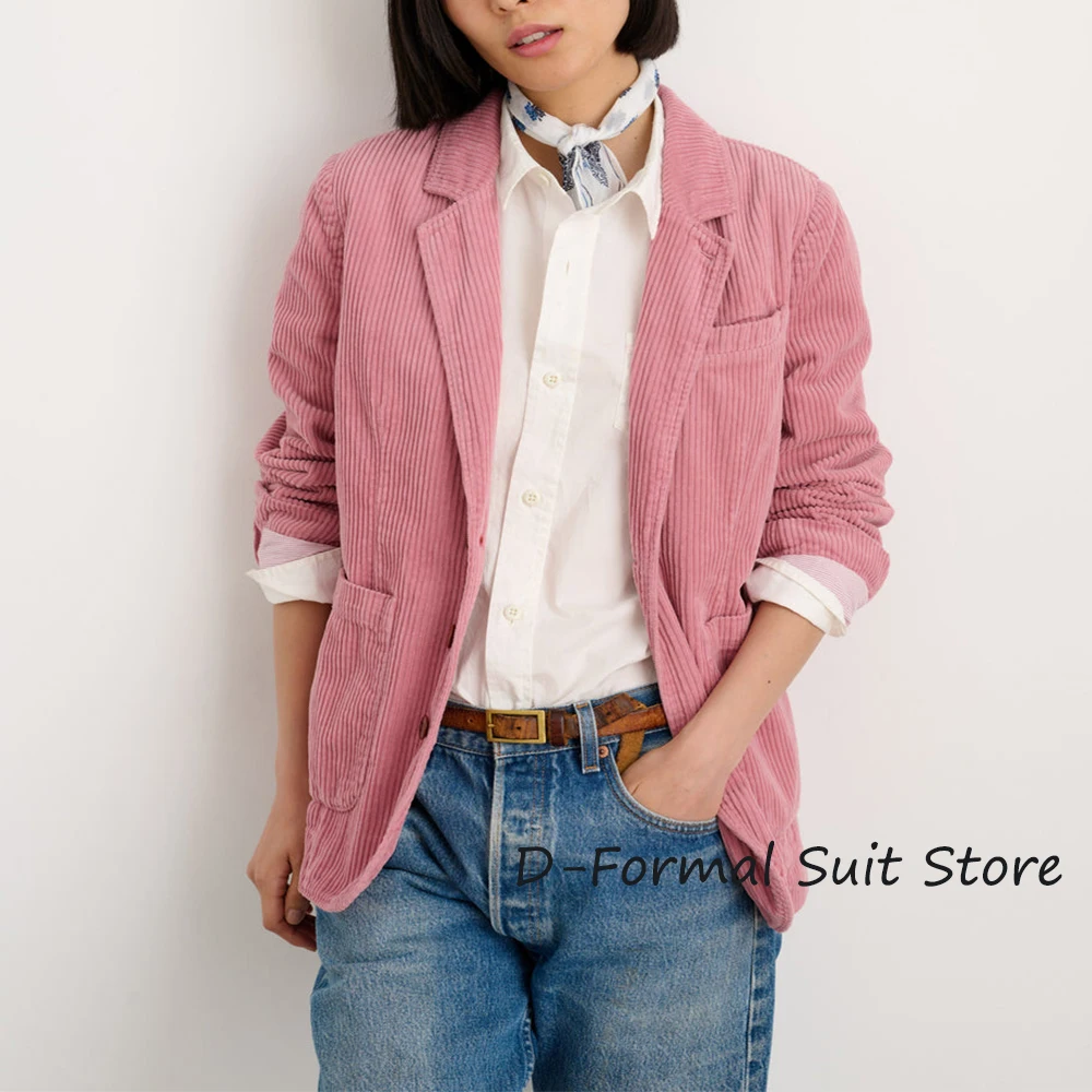 

Women's Corduroy Coat Vintage Lady Office Commuter Single-breasted Custom Blazer Slim Fit Casual Formal Suit