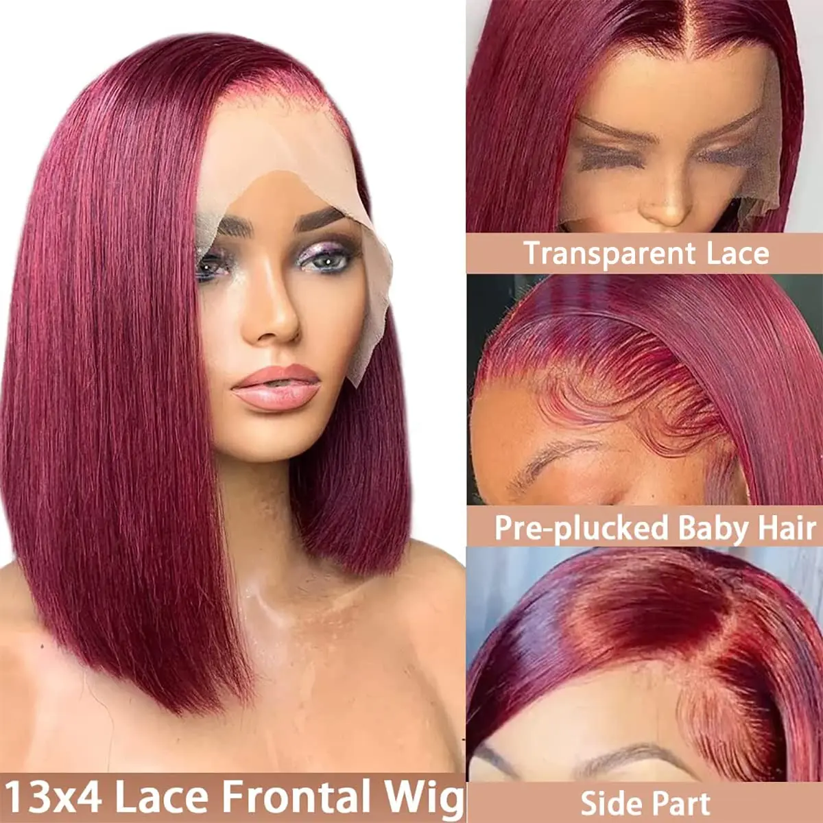 99J Burgundy bob wigs 13x4 Lace Front wigs human hair 150% Pre Plucked Straight short bob human Hair Wigs For Black Women 2