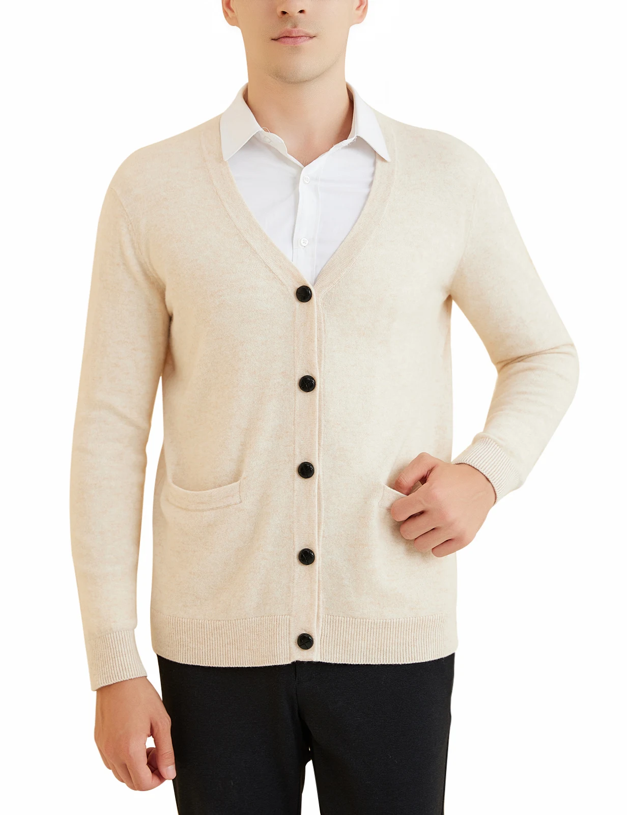 

LONGMING Cardigans Men's V-Neck Cardigan Sweater 100% Merino Wool 2023 Fall Winter Warm Soft Knitted Long Sleeve Sweater Jackets