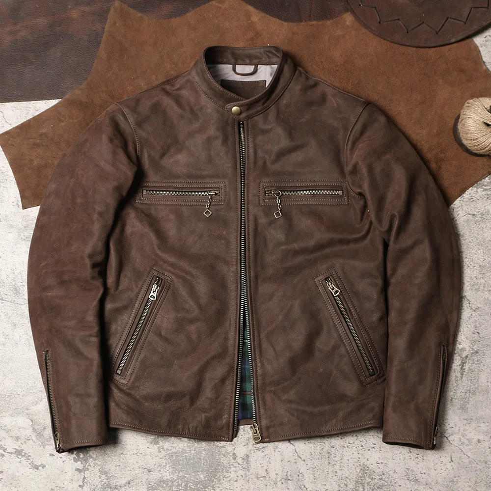 

DSC830 Super Top Quality Heavy Genuine US Cow Leather Slim Classic Cowhide Stylish Rider Jacket