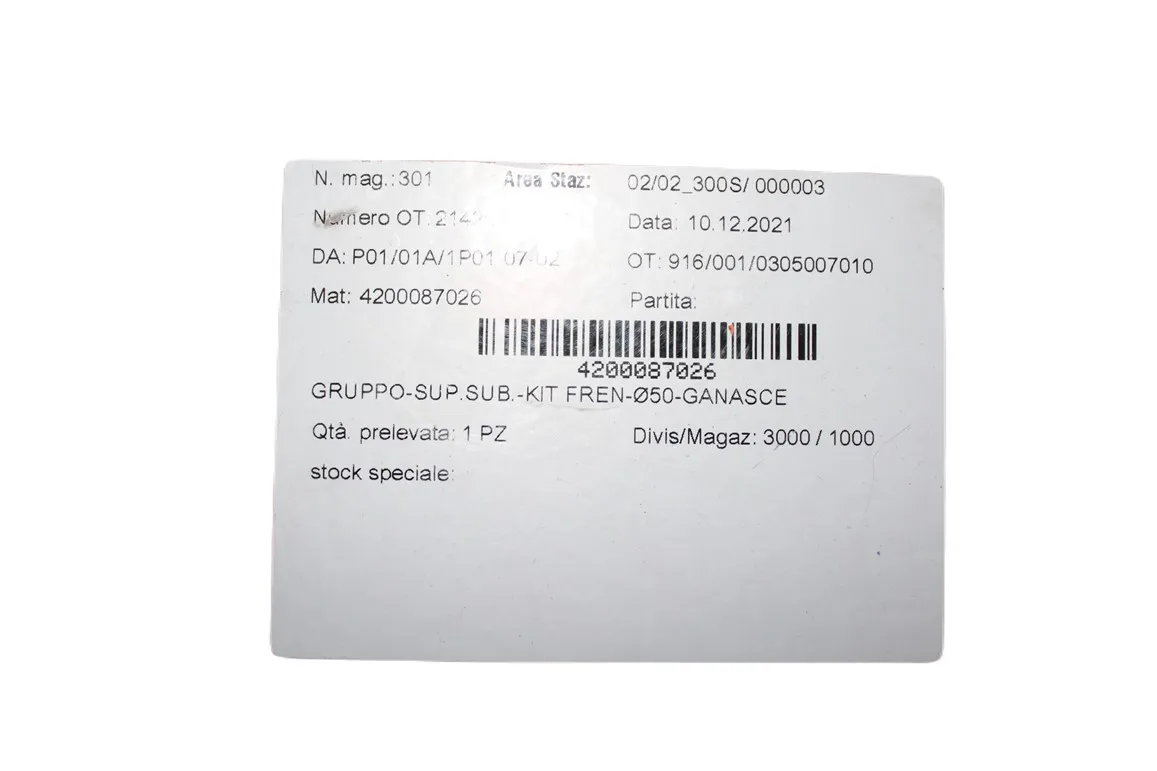 

GROUP SUP. SUB. KIT BRAKE 050 GANASCE 0T 2142 P01/01A/1P01 07-02