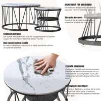 Ensemble de 2 tables basses rondes Superaly, table d'appoint empilable avec cadre en métal noir en forme de V et motif marbré, table de canapé moderne 5