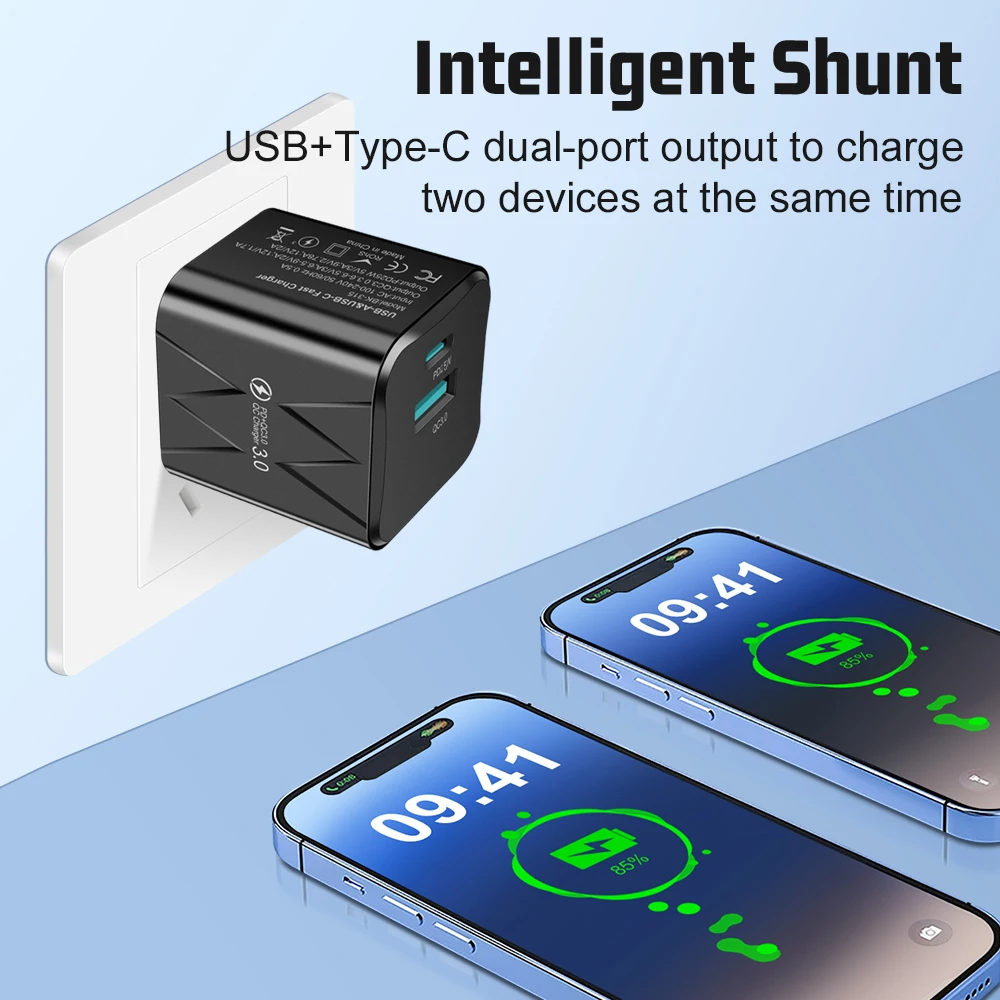 PD 25W USB C Fast Charger Dual Port Travel Plug For iPhone 15 16 17 Pro Max Xiaomi 14 OnePlus KR EU US Quick Charge Wall Adapter