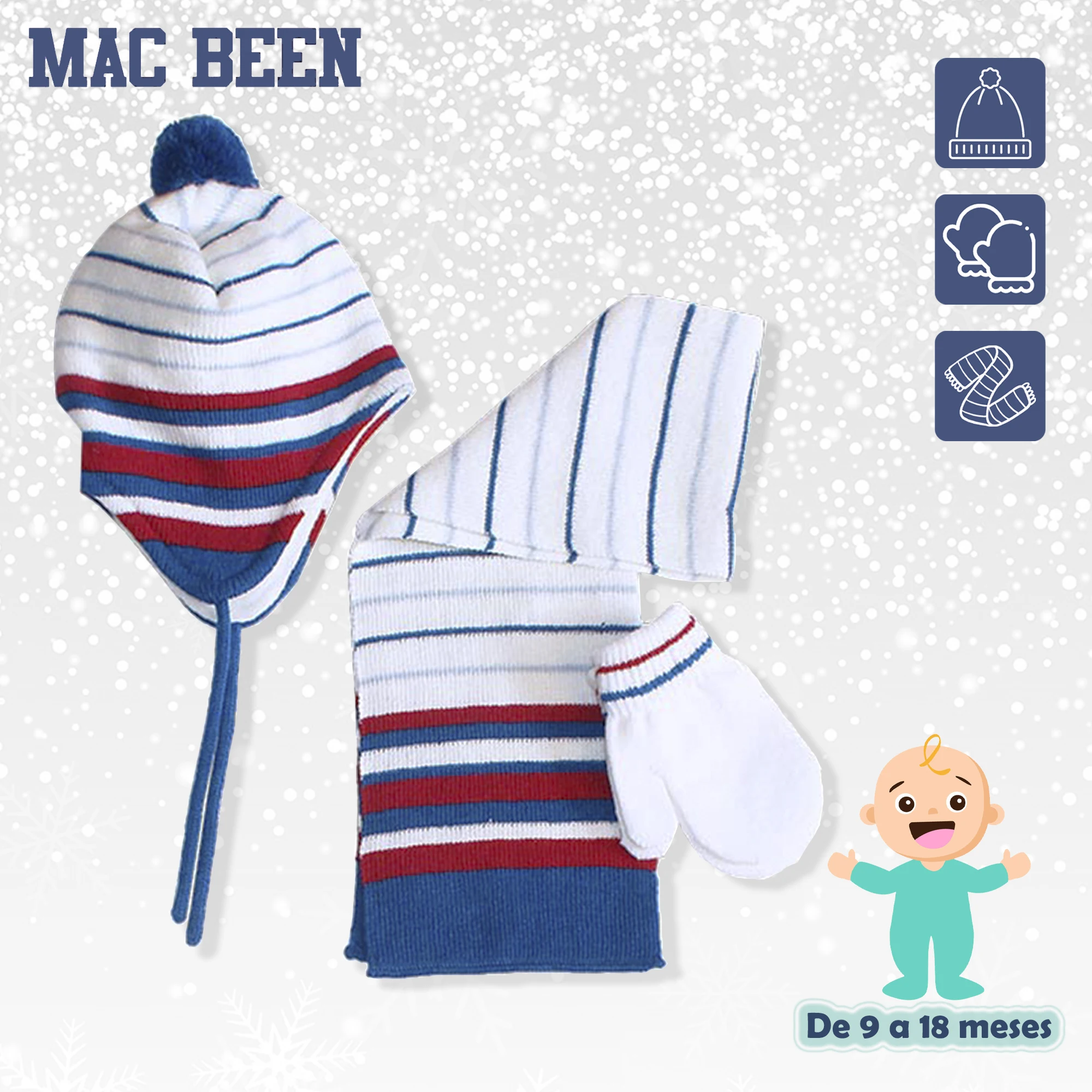 MAC BEEN-ensemble de gants rayés, bonnet et écharpe (9-18 mois). Bébé  ensembles - AliExpress