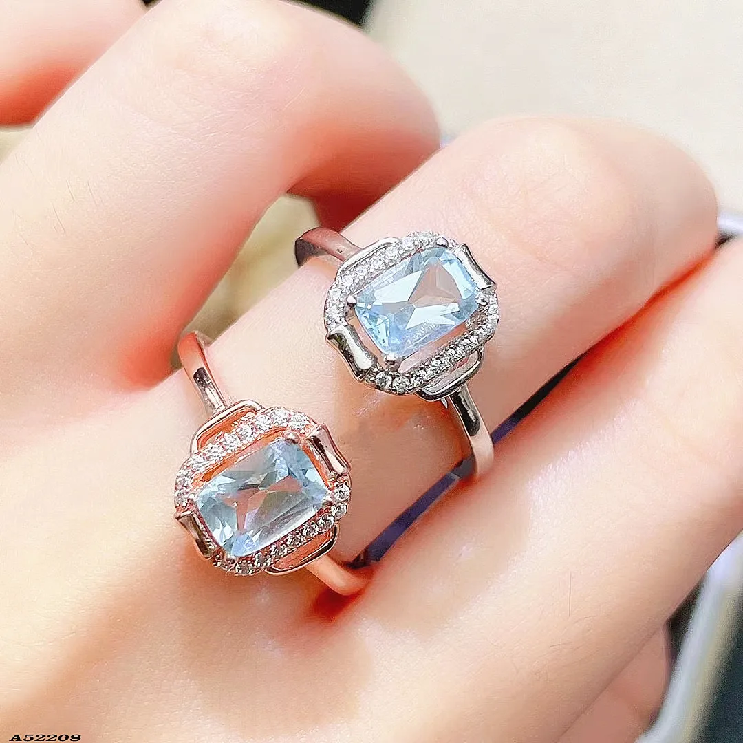

Fine Jewelry Ladies Ring 925 Sterling Silver Natural Gemstone Aquamarine Bridal Accessories Birthday Wedding Party Girl Gifts