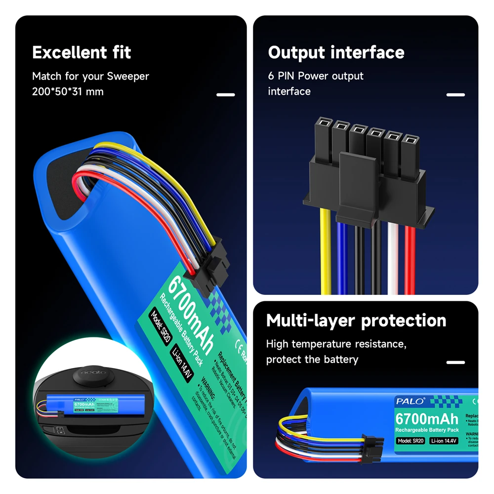 14.4V 6700mAh Replacement Battery For Neato Botvac D3 D3+ D4 D5 D5+ D6 D7 D301 D303 D502 D503 D701 205-0011 Sweeping Robot rechargeable battery