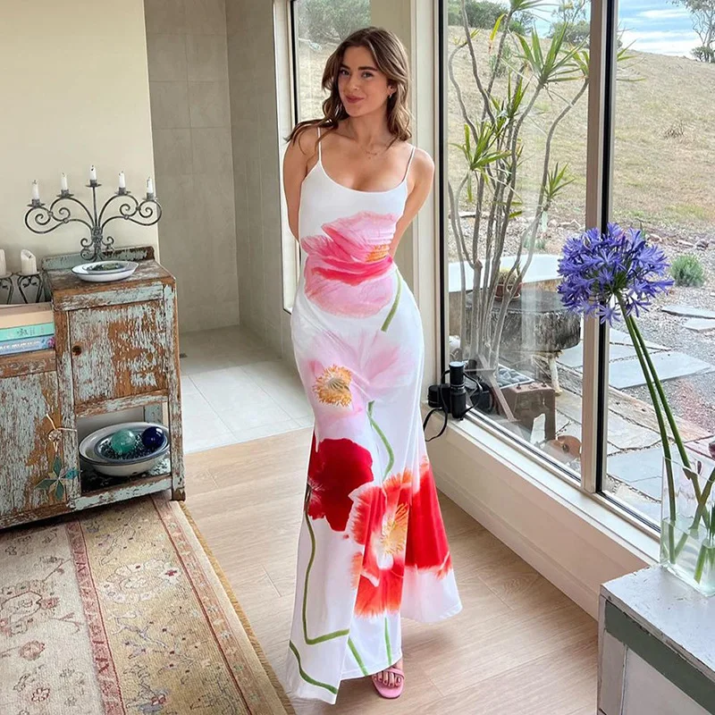 2022 Pink Camis Satin Long Dresses Elegant Sleeveless Slip Holiday Party Dresses Sexy Casual Backless Summer Dresses Women 2023