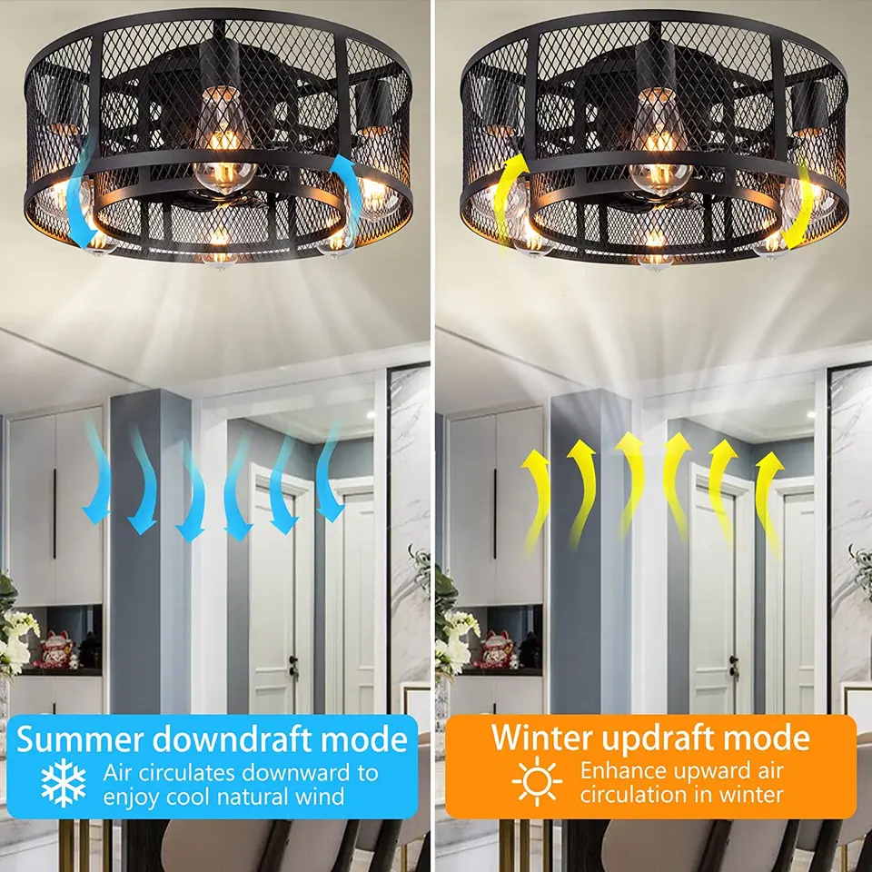 Fanbulous Ventilatori da soffitto a gabbia da 40,6 cm, con luci e telecomando, ventilatore da soffitto senza lama con 6 velocità e tempistica, luci da soffitto per cucina, camera da letto, esterni