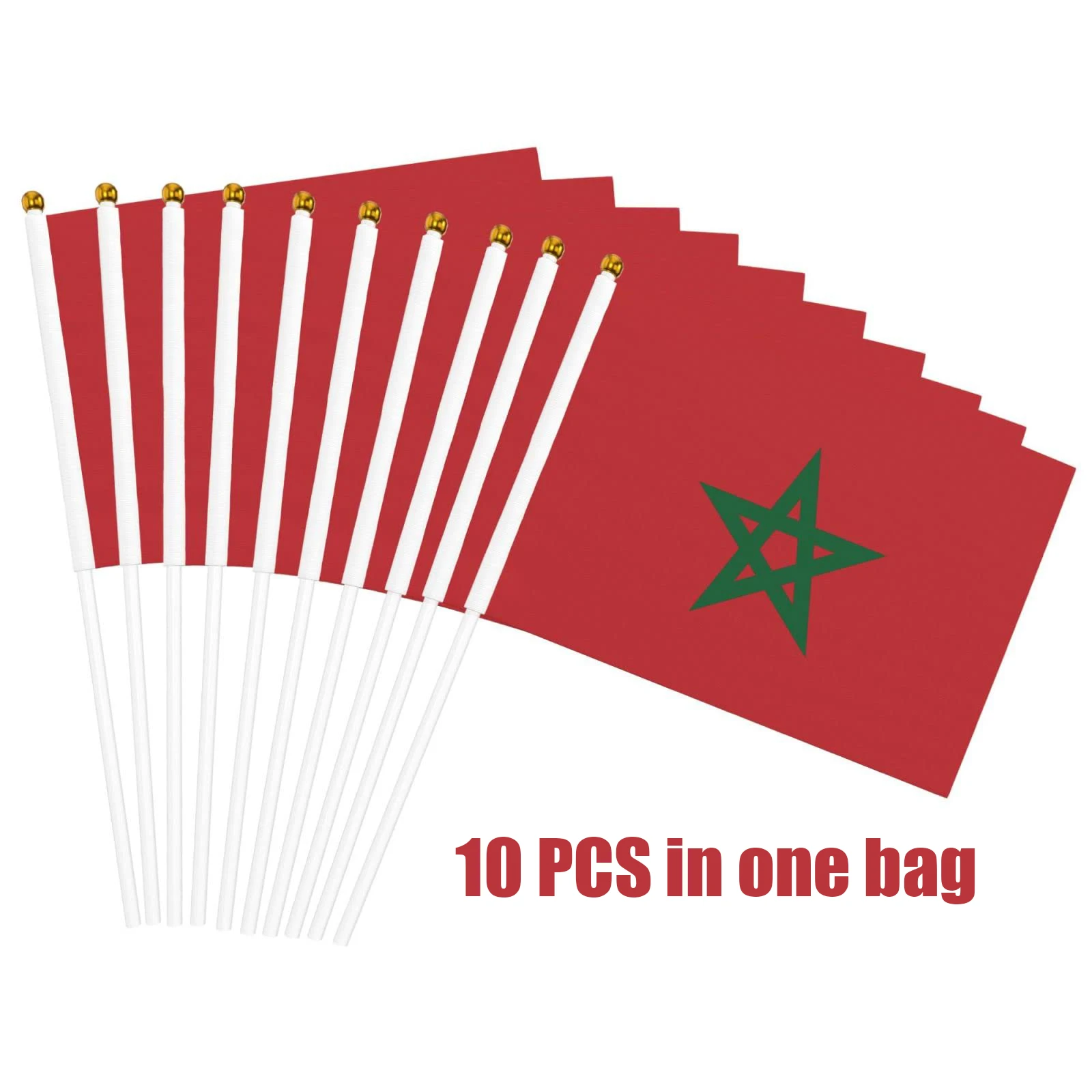 

Directly Delivery 10 PCS 100% Polyester Morocco Hand Flags
