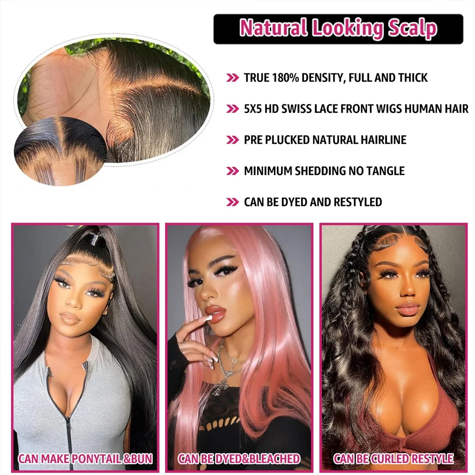 Glueless Wigs Human Hair Ready To Wear Bone Straight Lace Front Wigs Human Hair 7x5 Pre Cut Hd Lace Closure Wigs For Women 5