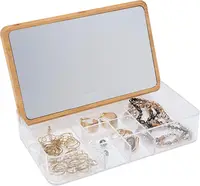 5 Compartment Organizer with Bamboo Lid and Mirror. Ideal for Jewelry, Cosmetics and Accessories. Great for Vanity 1