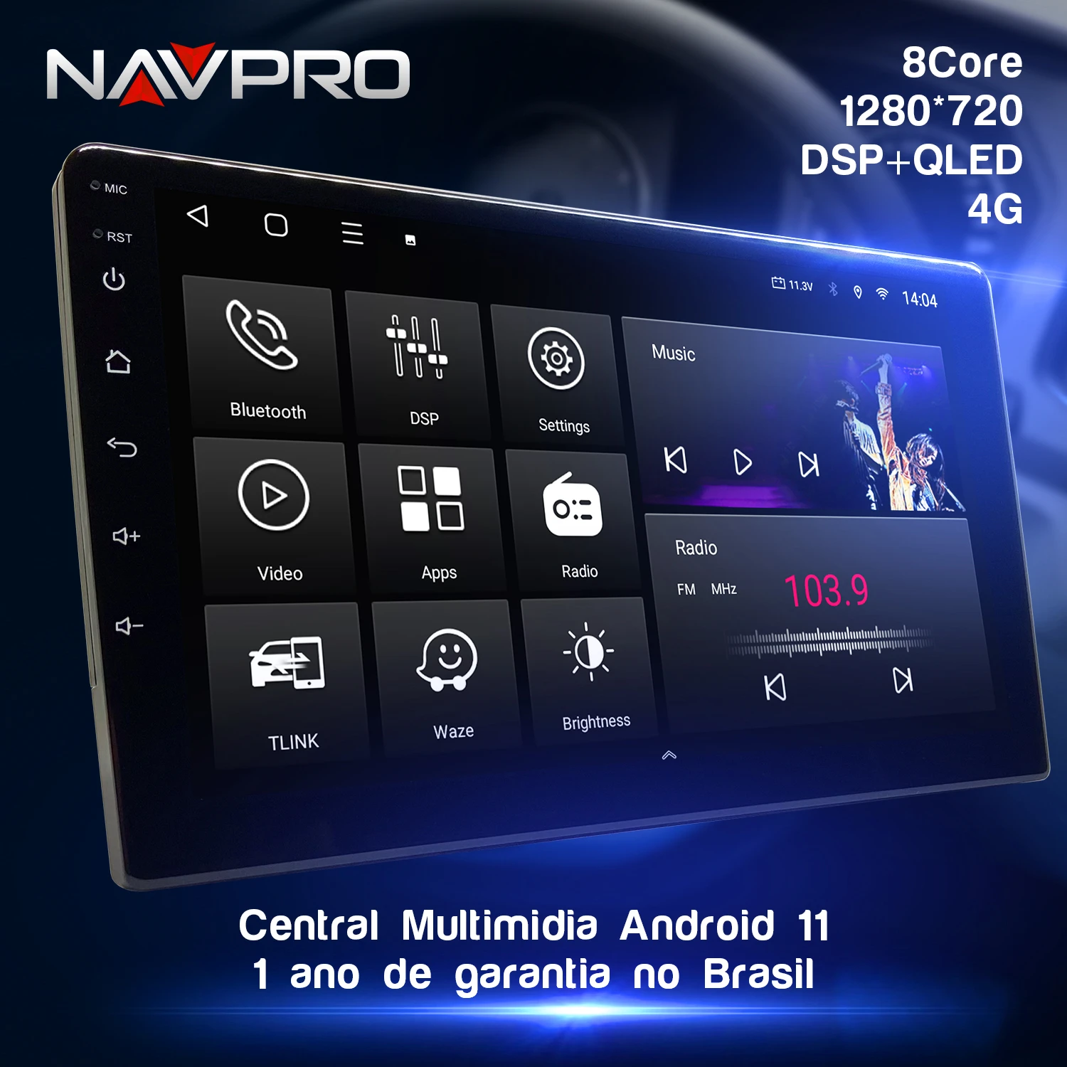 Central Multimidia NAVPRO Tela 9 OctaCore QLED IPS 2GB/32GB 64GB DSP Carplay Android Auto sem