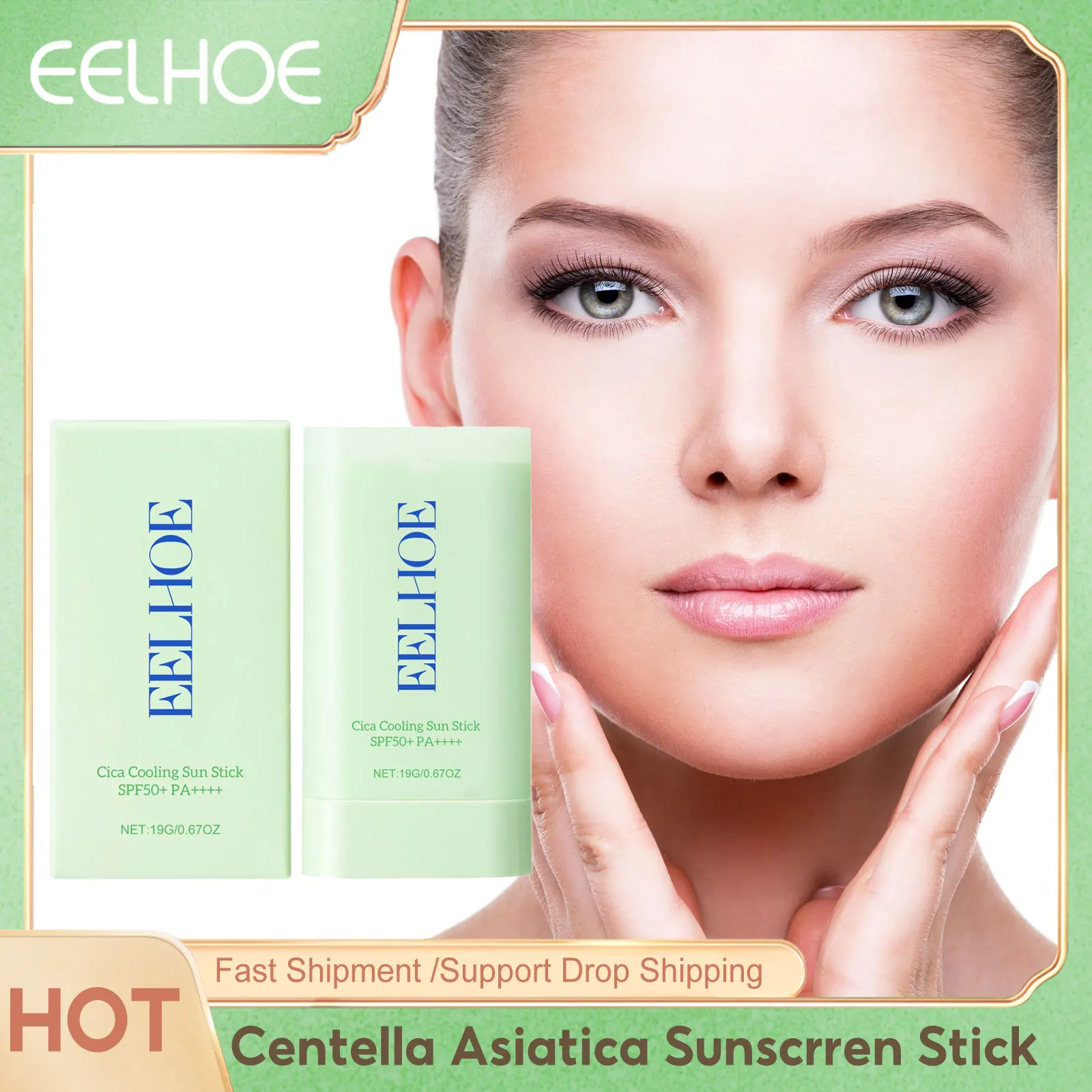 EELHOE-protector solar Centella Asiatica, palo con FPS 50 + Pa +++, hidratante, brillo, producto para el cuidado de la piel, Control de aceite, protector solar