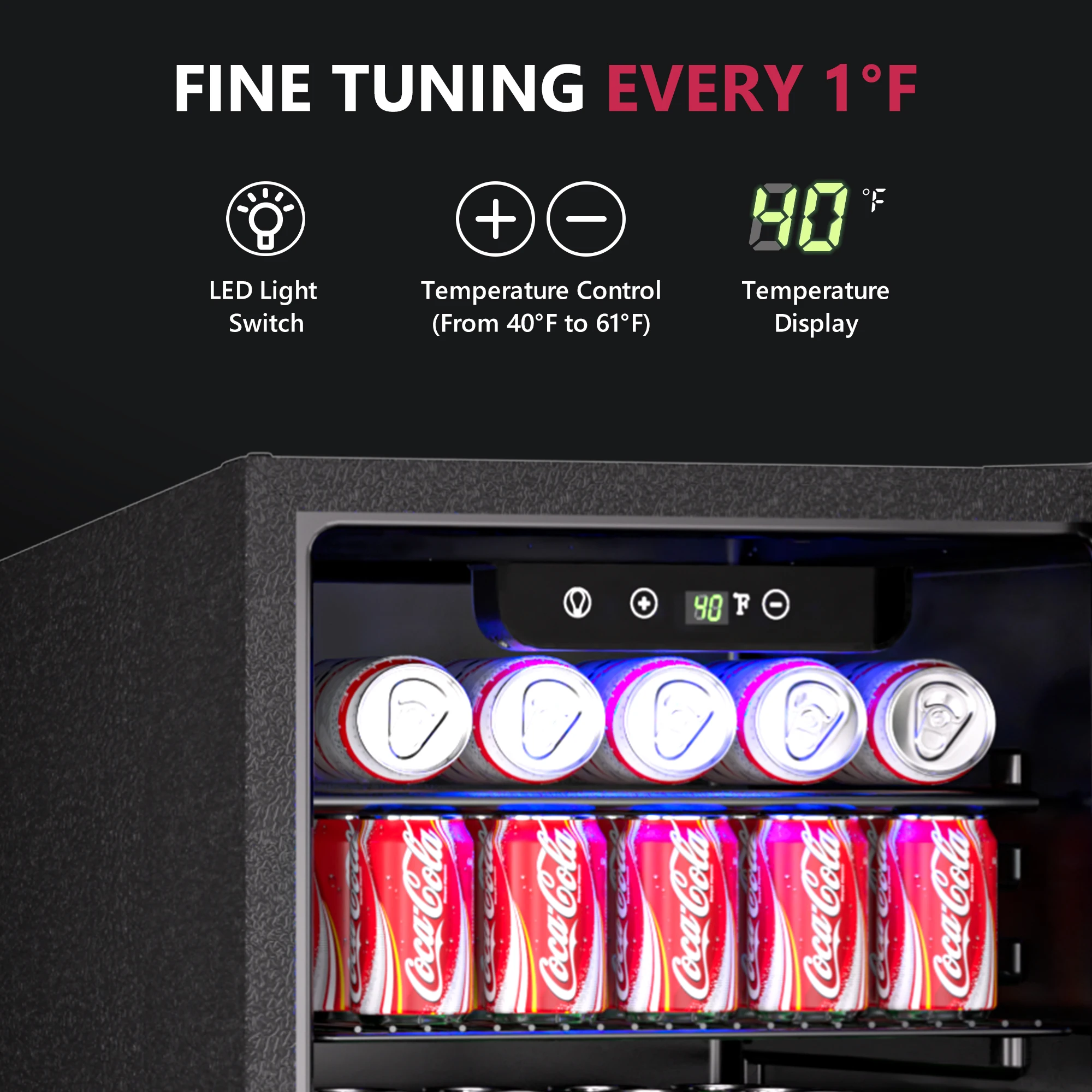 Beverage Refrigerator 2.7 cu.ft 100 Can Mini Fridge for Beer Drinks Wines Freestanding Fridge Blue LED for Home Office Dorm Bar 4