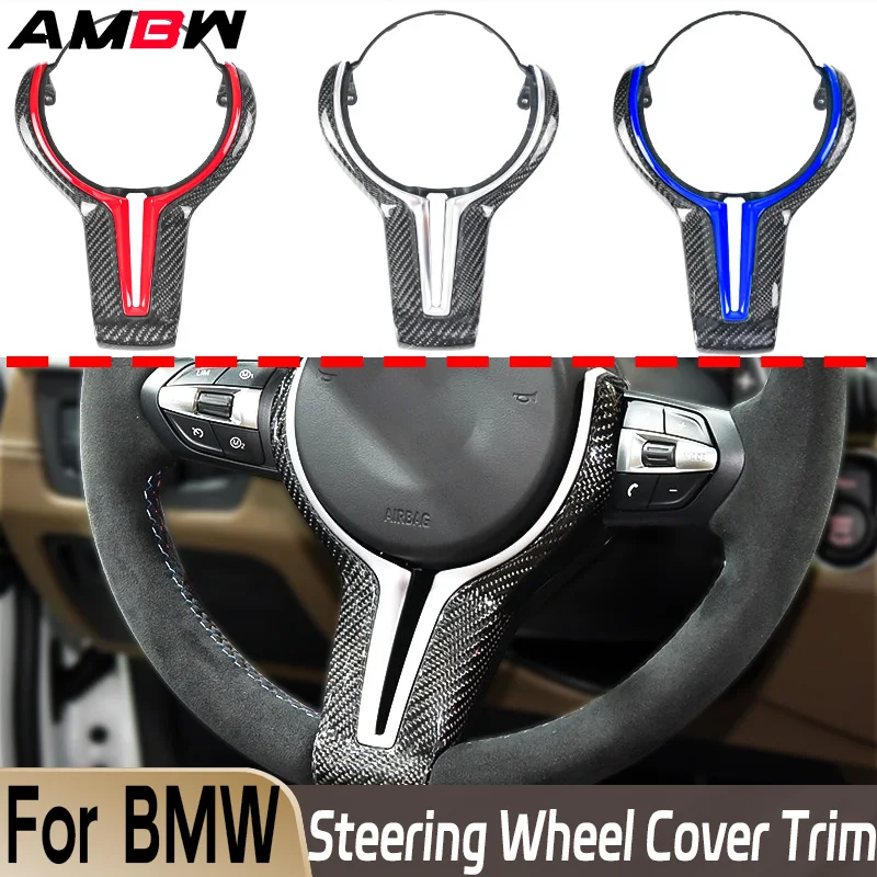 

Carbon Fiber Car Steering Wheel Cover fits For BMW M-Sport M2 M3 M4 M5 M6 X5 X6 M F20 F22 F25 1 2 3 4 Series Replace Cover Trim