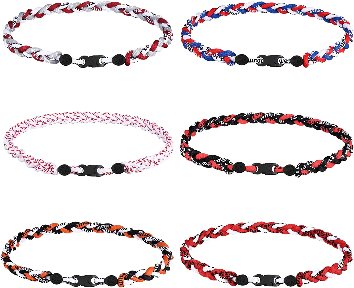 TOOTO Sport Style Tornado Titanium Necklaces Three Colors Braided Rope Baseball  Necklace-20 Length (Red & White & Black) : : Jewellery