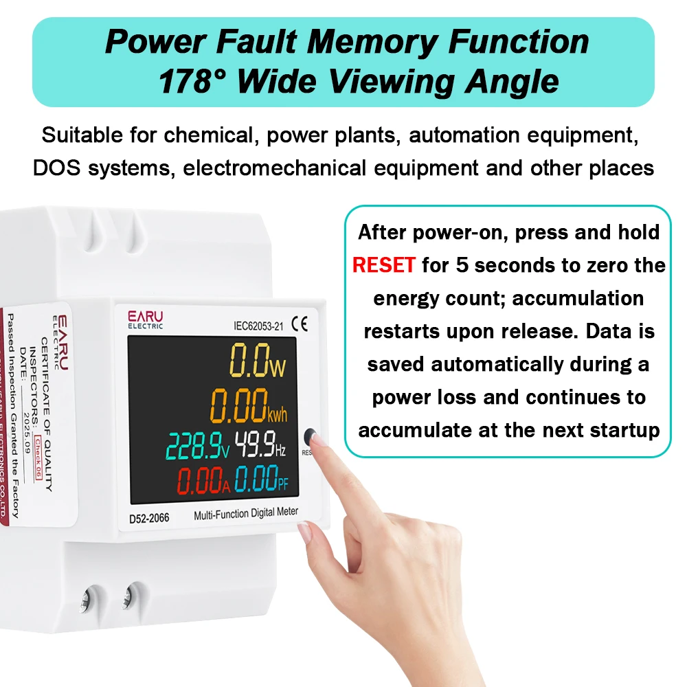 Energy Meter Din Rail Electricity Usage Monitor with Voltmeter, Ammeter, and Power Measurement Functions (AC 40-300V, 100A)