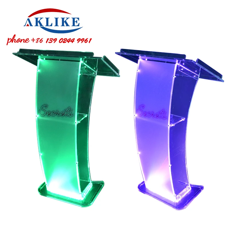 Modern Acrylic Pulpit Led Light Podium Standing Clear Lectern Church Speaker Platform Rostrum
