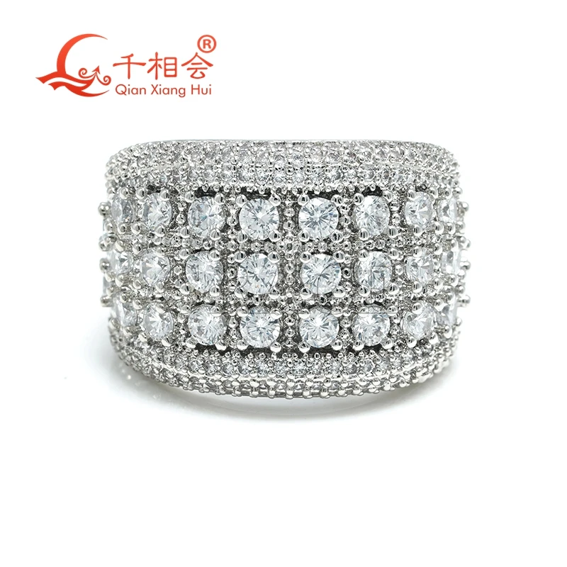 

16.5mm sector round around ring Sterling 925 Silver Moissanite Ring Men women Diamonds Male fine Jewelry gitf wedding