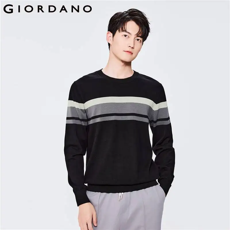 

Giordano Men Sweaters Color Blocks Crewneck Cotton Sweater 12 Stitch Knitting Comfy Crewneck Casaul Sweaters 13052601