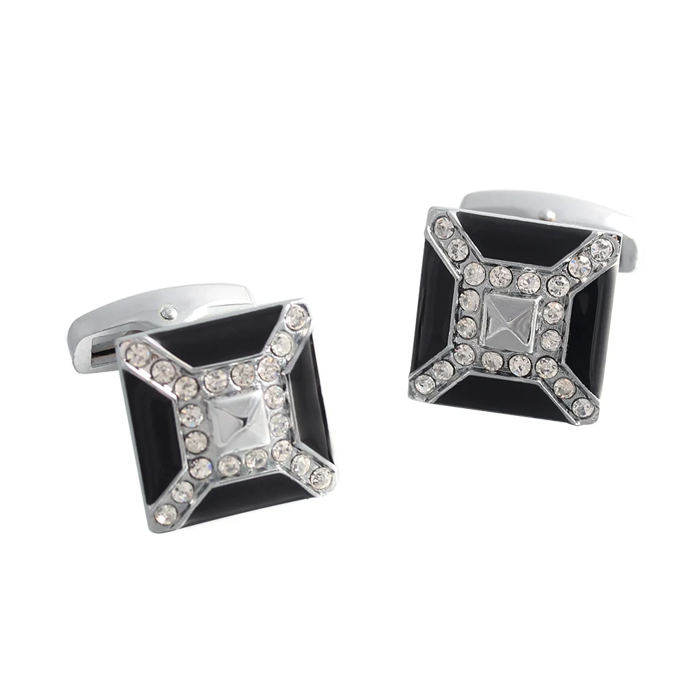 

Square crystal rhinestones Silver Plated Shirts Cufflinks