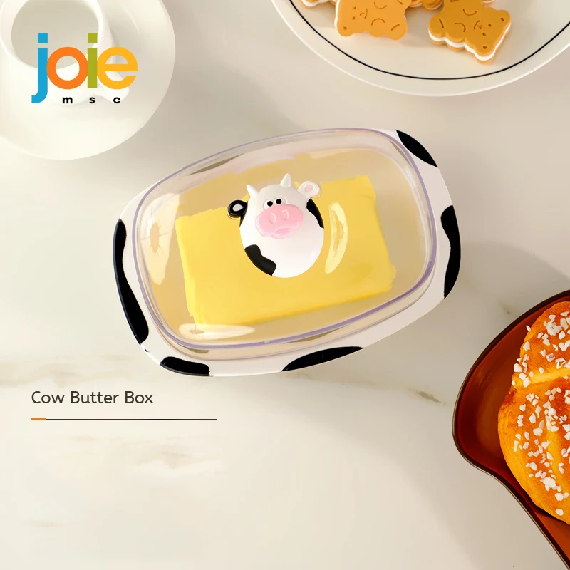 Joie Moo Moo Cow Covered Butter Dish & Cheese Slices Container Plastic Holders Bundle 