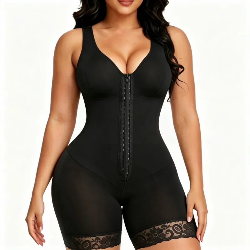 Women's Colombian Bodysuit Shapewear – Plus Size Tummy Control with Adjustable Front Zipper, Lifts Hips & Shapes Waist, Breathable & Comfortable for All-Day Wear