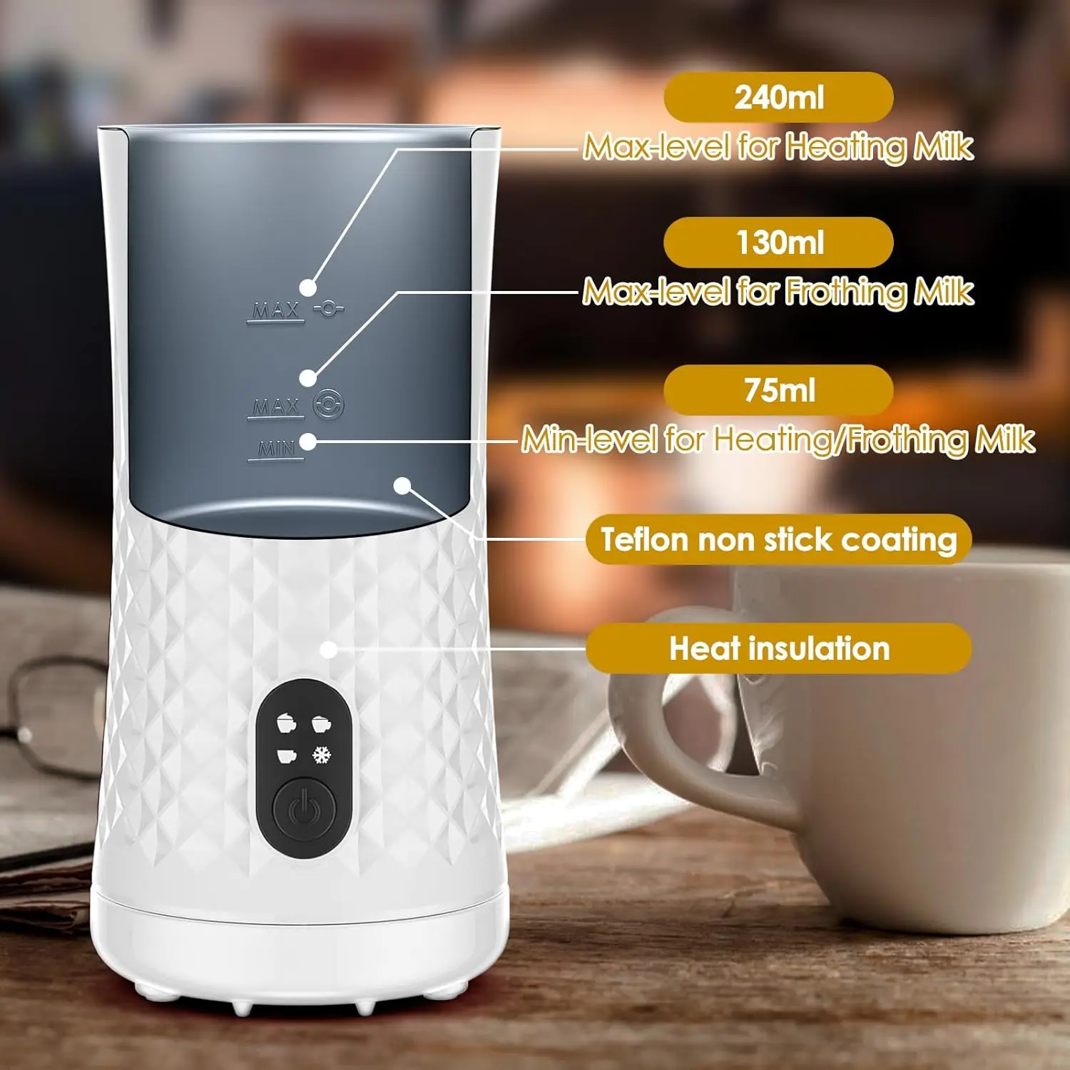 4 in 1 Electric Milk Frother 400W Automatic Milk Heater Hot and Cold Milk Frother Non-stick Coating Hot Chocolate Maker - 240ml 4