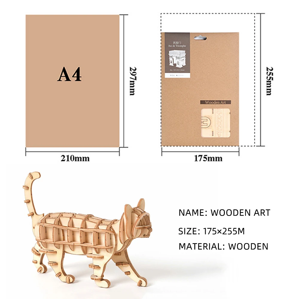 Universal - Puzzle 3D en bois taille A4 pour adultes et enfants 10 +  (21x30cm A4 2) - Animaux - Rue du Commerce