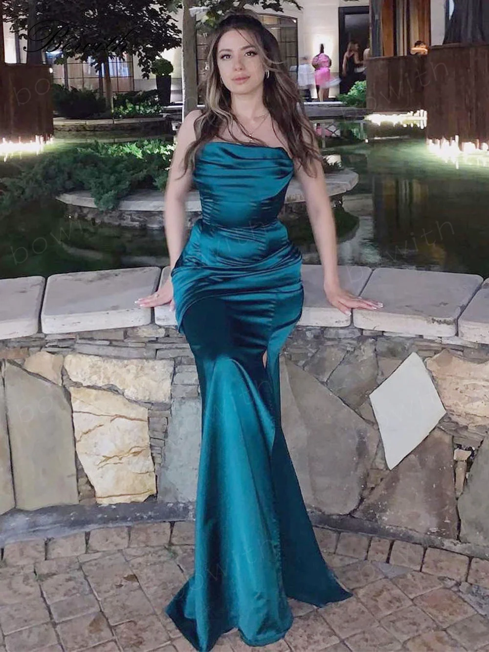 

Bowith Strapless Evening Party Dress with Slit Formal Occasion Dresses Evening Gowns for Women Elegant Party robe de soirée