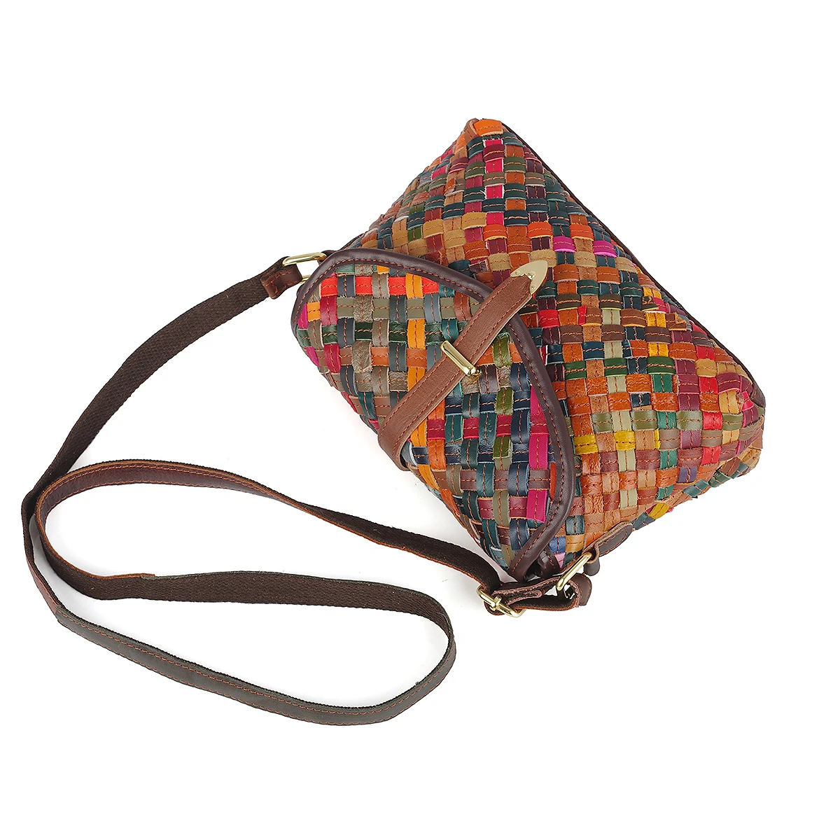 Women Handbags Leather Shoulder Bag Genuine leather handmade bag woven bag colorful striped color matching small casual ethnic style shoulder for women