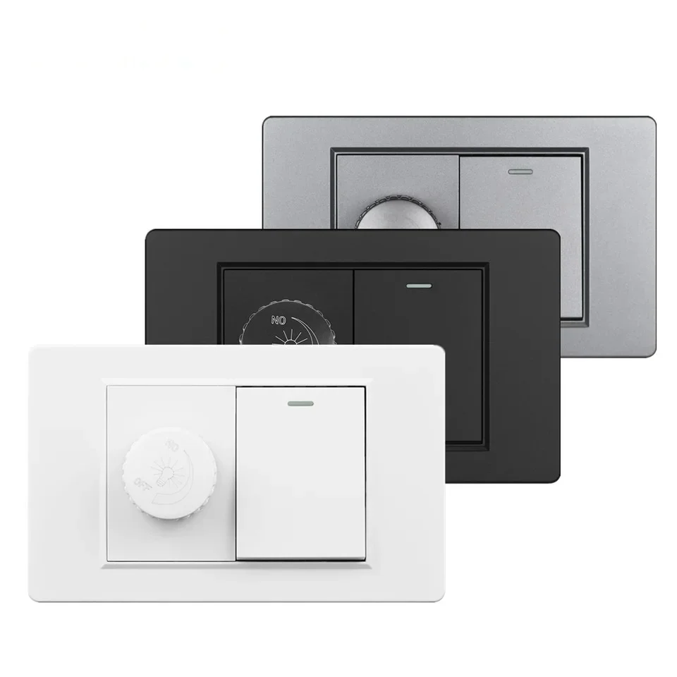 สวิตช์หรี่ไฟและสวิตช์ 2 ทาง 1 ช่องประเภทอเมริกันควบคุมความสว่างหลอดไฟ 118*72 มม.แผง PC ปรับสวิตช์ลูกบิดหรี่ 1