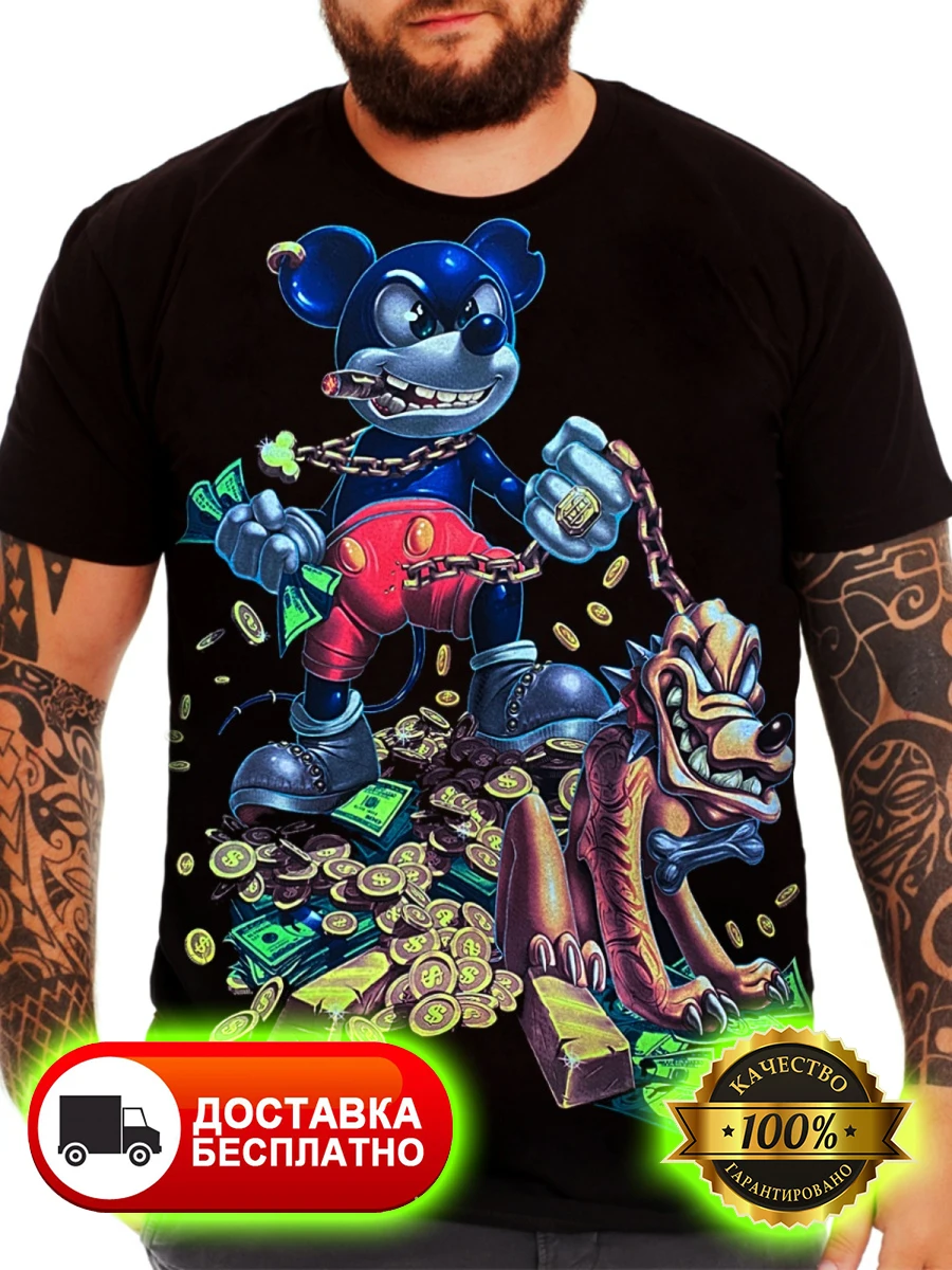 футболка оверсайз черная с принтом