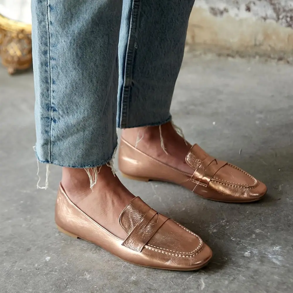 Micky Echtem Leder Metallic Flache Sohle Loafer Poshnmore Bronze  