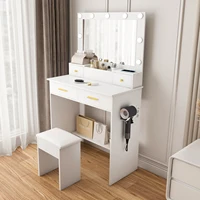 Туалетный столик Anajqaqia с 3-уровневой светодиодной подсветкой, розеткой и держателем для фена, 4 ящиками, корзиной для хранения, белый — изображение 2