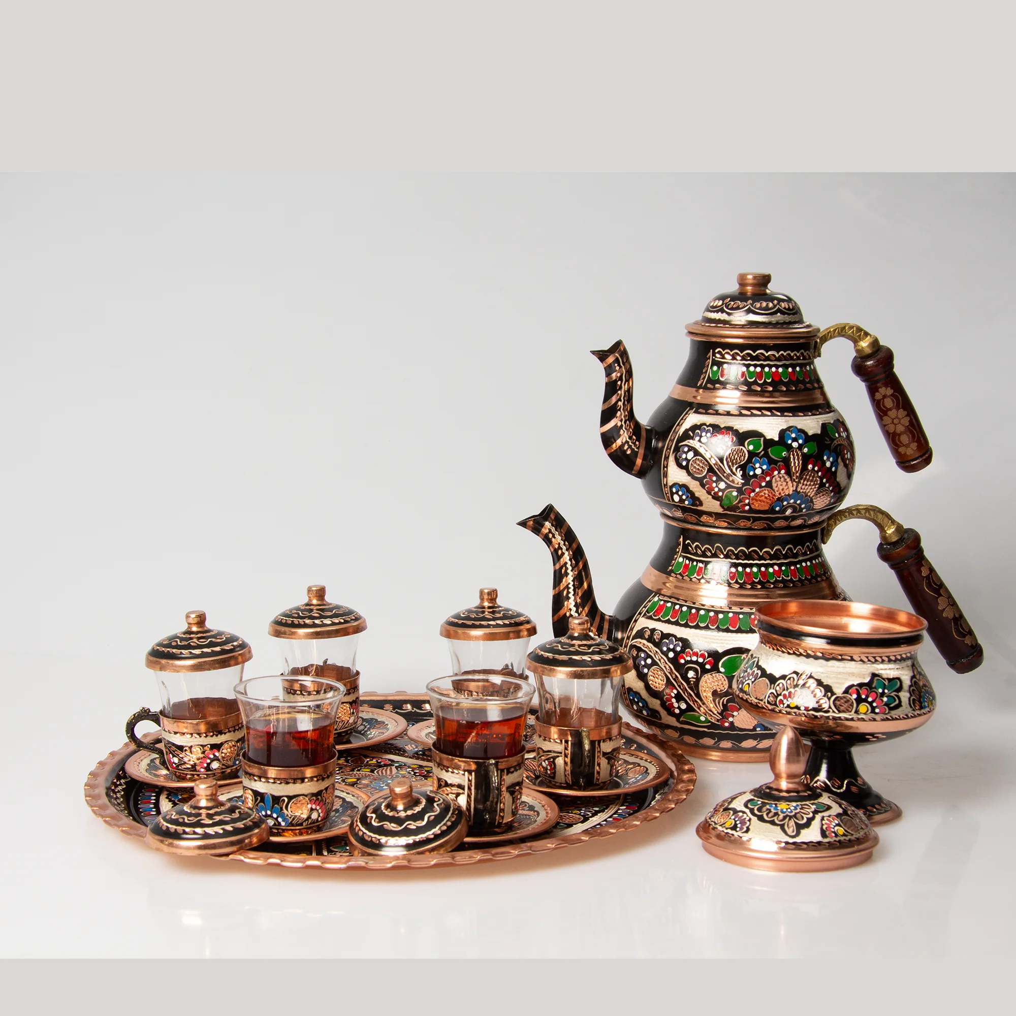 CopperTeaSetTurkishHandmadeAntiqueCopperSetof6TeaSetServing